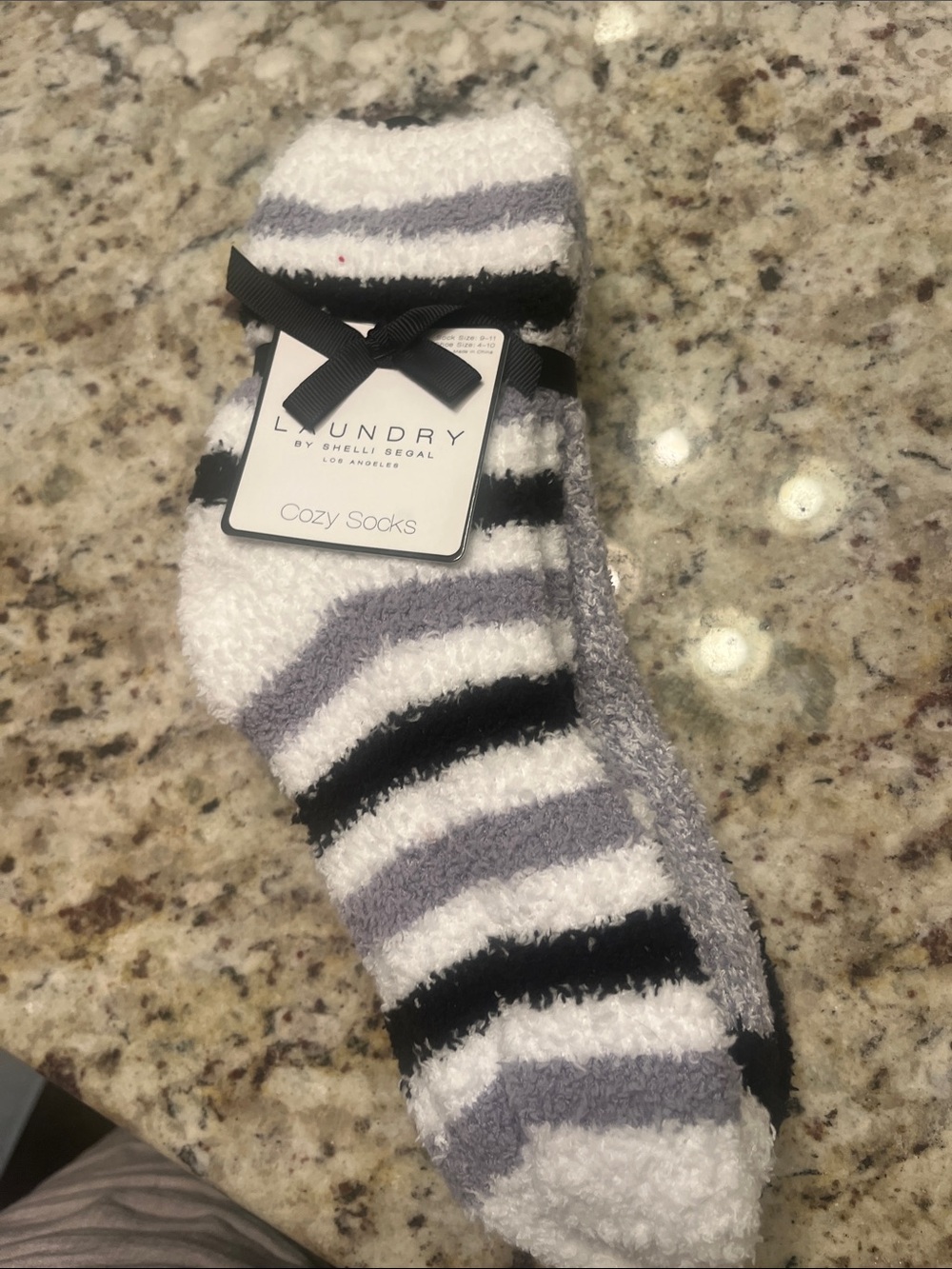 Laundry By Shelli Segal Striped Cozy Crew Socks - White, Gray & Black. 3 pair